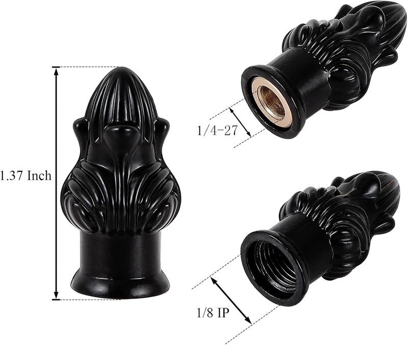 Briglusear 2 Pack Black Lamp Finial Cap Knob Retro Decoration with Dual-Thread Screw for Lamp Shade,Fit Both 3/8" and 1/4-27 - Image 2